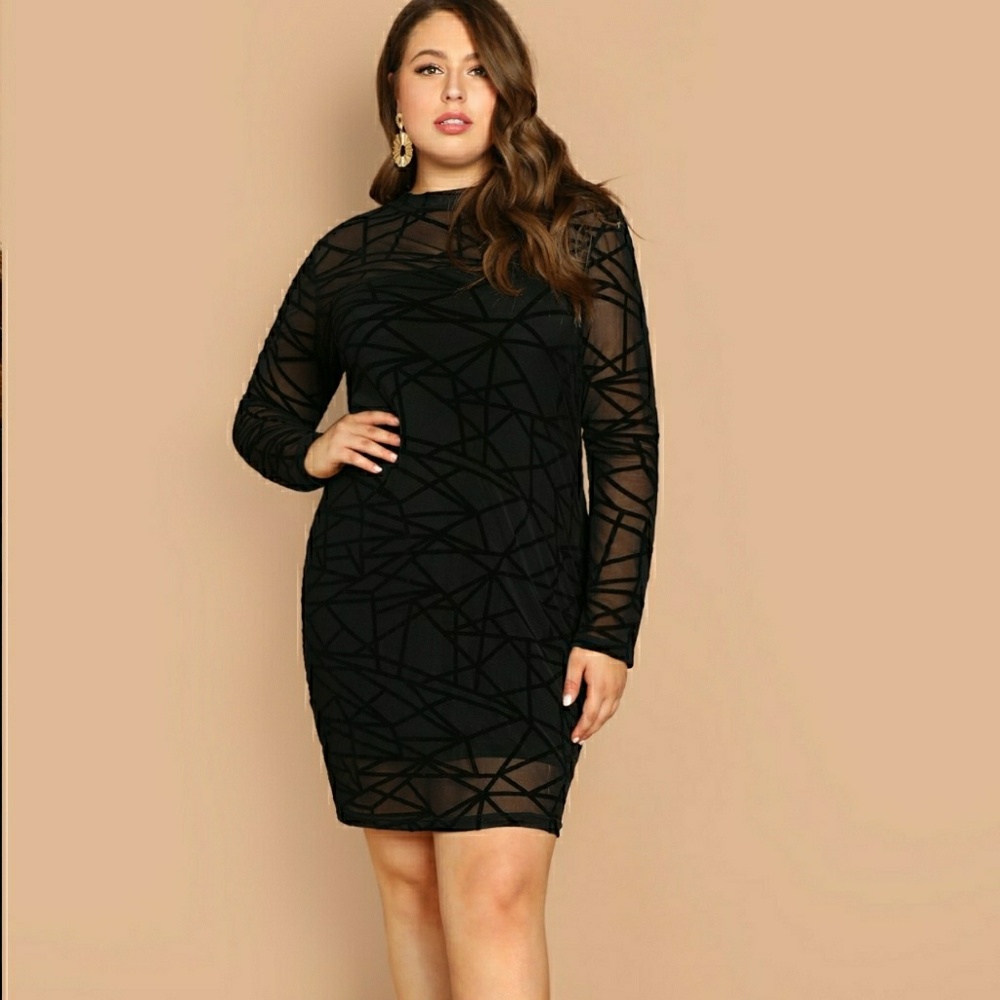 Plus Form Fitting Mock-Neck Dress
